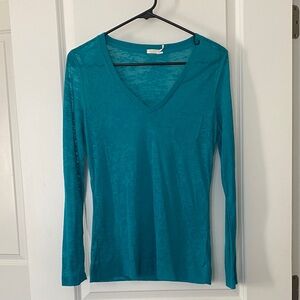 Tart Teal Long Sleeve V-Neck Top